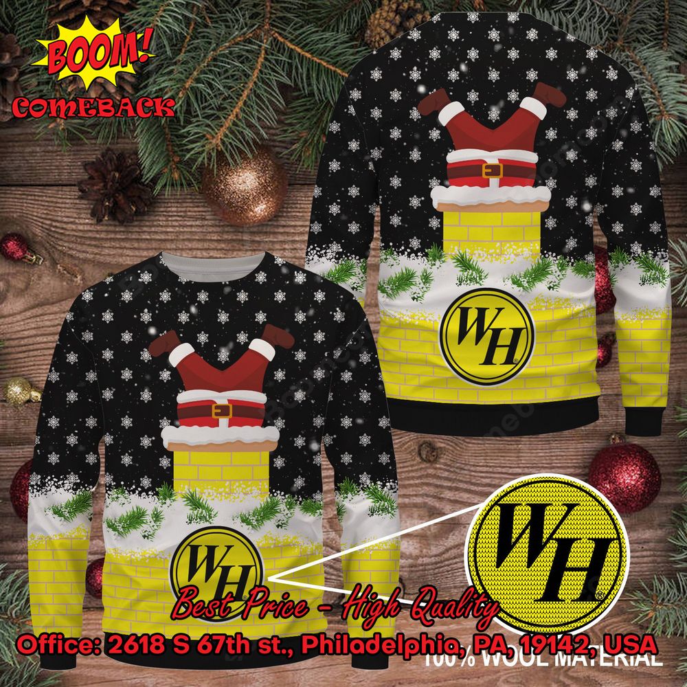 Waffle House Santa Claus On Chimney Ugly Christmas Sweater