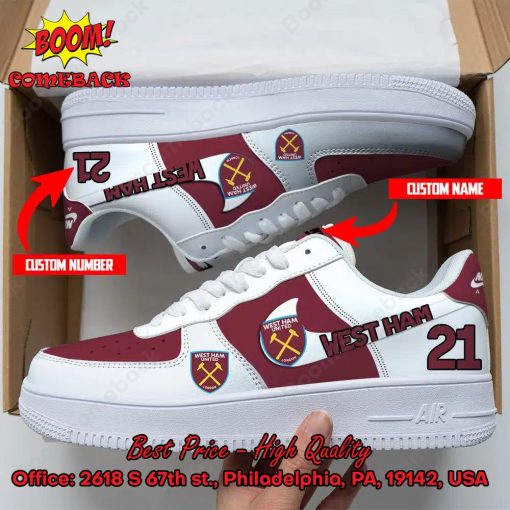 West Ham United FC Personalized Name And Number Nike Air Force Sneakers