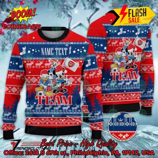 Arsenal Disney Characters Personalized Name Ugly Christmas Sweater