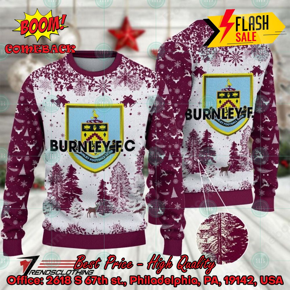 Burnley FC Big Logo Pine Trees Ugly Christmas Sweater
