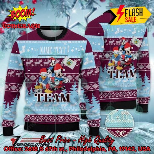 Burnley FC Disney Characters Personalized Name Ugly Christmas Sweater