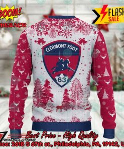 clermont foot auvergne 63 big logo pine trees ugly christmas sweater 3 NGZSO