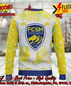 fc sochaux montbeliard big logo pine trees ugly christmas sweater 3 4HIBZ