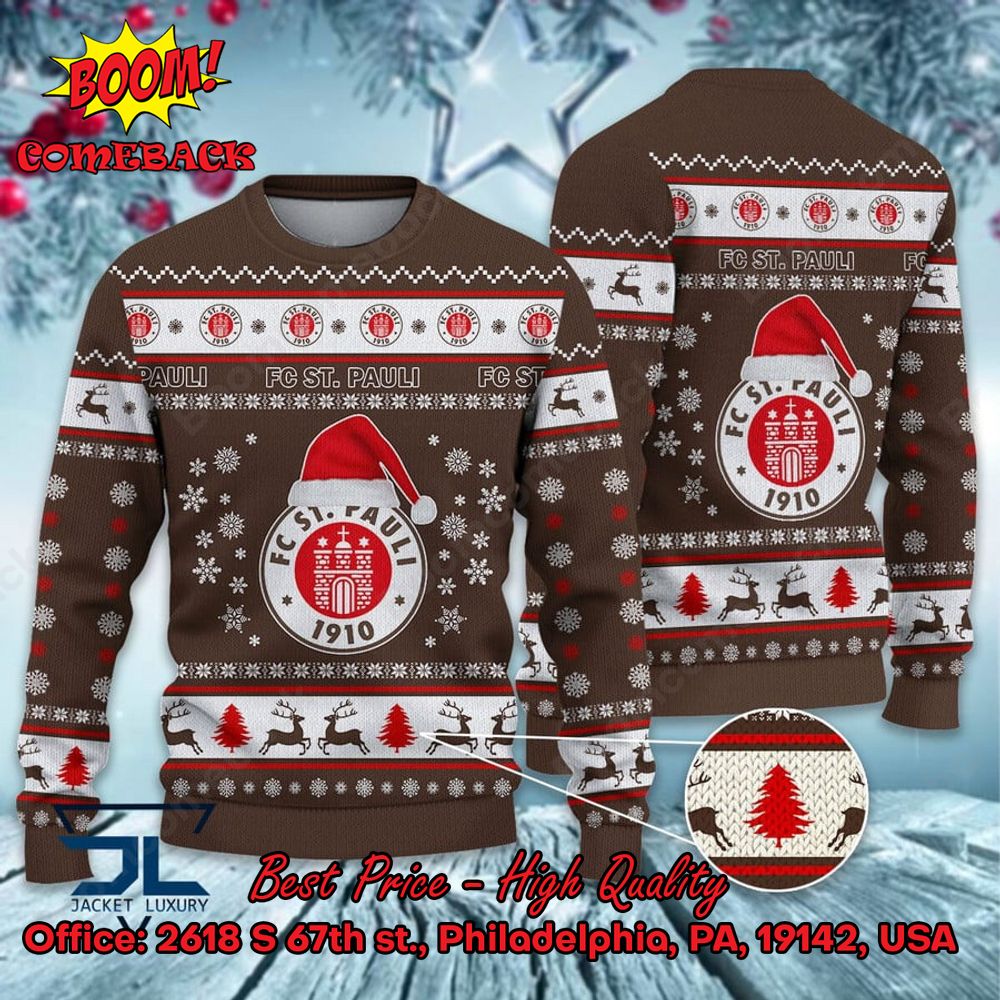 fc st pauli logo santa hat ugly christmas sweater 1 LE99J