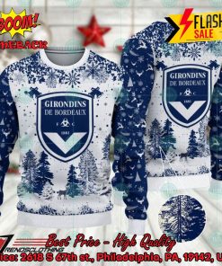 Girondins de Bordeaux Big Logo Pine Trees Ugly Christmas Sweater