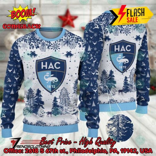 Havre Athletic Club Big Logo Pine Trees Ugly Christmas Sweater