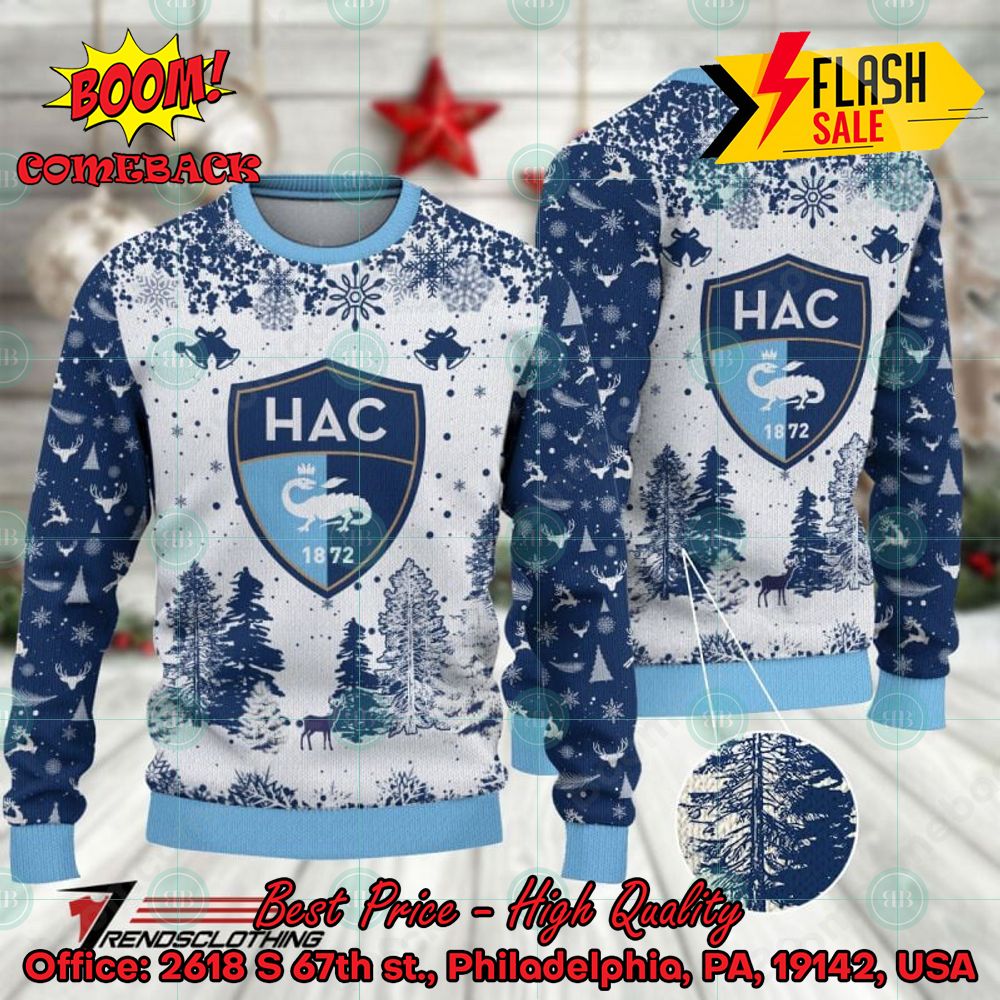 havre athletic club big logo pine trees ugly christmas sweater 1 a6wLQ