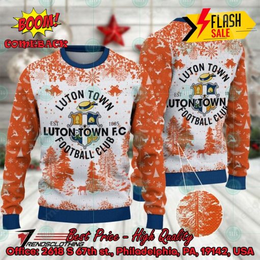 Luton Town FC Big Logo Pine Trees Ugly Christmas Sweater