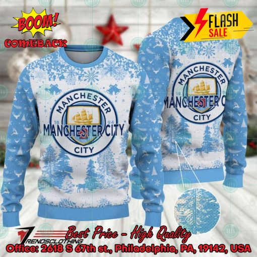 Manchester City Big Logo Pine Trees Ugly Christmas Sweater