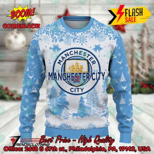 Manchester City Big Logo Pine Trees Ugly Christmas Sweater