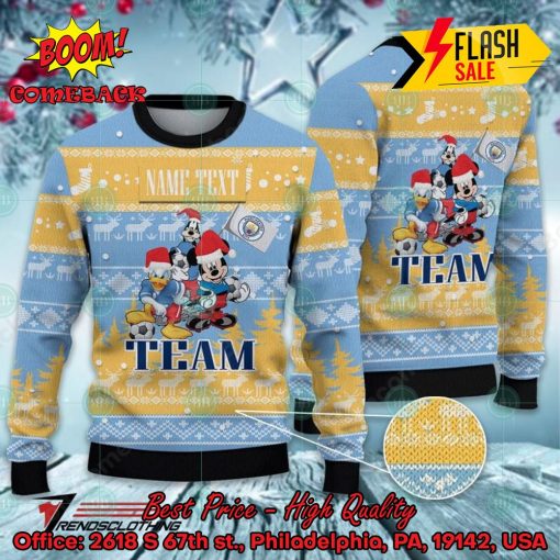 Manchester City Disney Characters Personalized Name Ugly Christmas Sweater