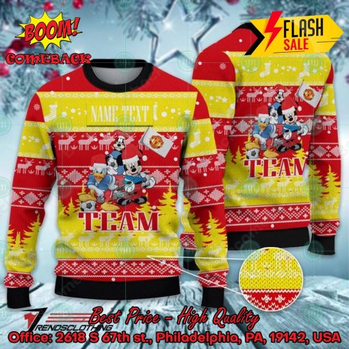 Manchester United Disney Characters Personalized Name Ugly Christmas Sweater