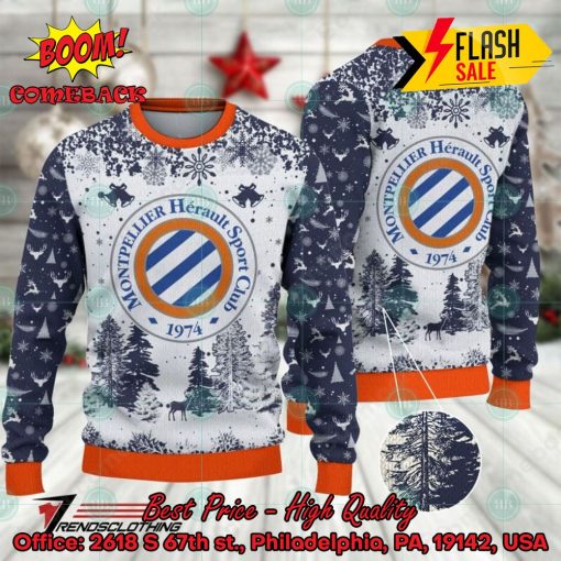 Montpellier HSC Big Logo Pine Trees Ugly Christmas Sweater