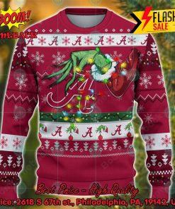 NCAA Alabama Crimson Tide Grinch Hand Christmas Light Ugly Christmas Sweater