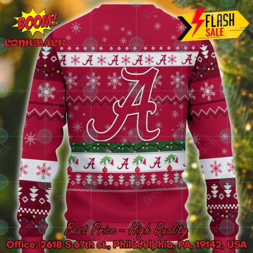 NCAA Alabama Crimson Tide Grinch Hand Christmas Light Ugly Christmas Sweater