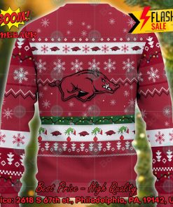 ncaa arkansas razorbacks grinch hand christmas light ugly christmas sweater 2 bPX9d