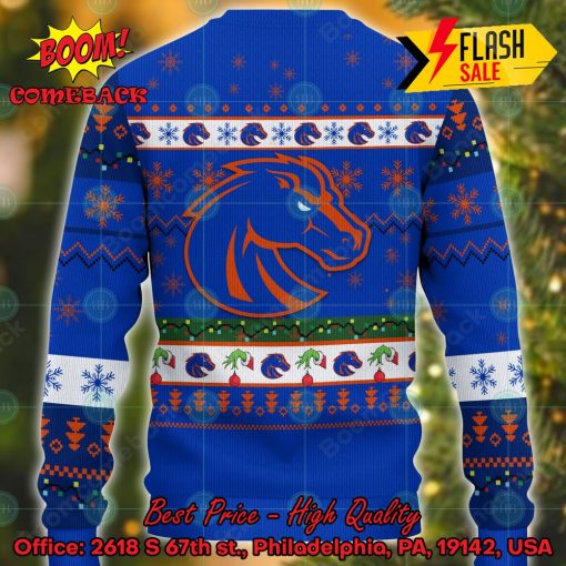 NCAA Boise State Broncos Grinch Hand Christmas Light Ugly Christmas Sweater