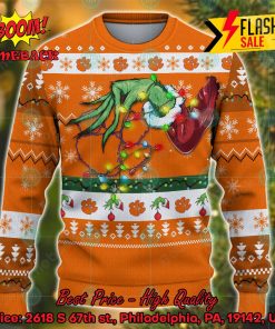 NCAA Clemson Tigers Grinch Hand Christmas Light Ugly Christmas Sweater