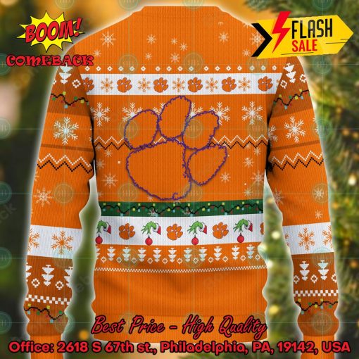 NCAA Clemson Tigers Grinch Hand Christmas Light Ugly Christmas Sweater