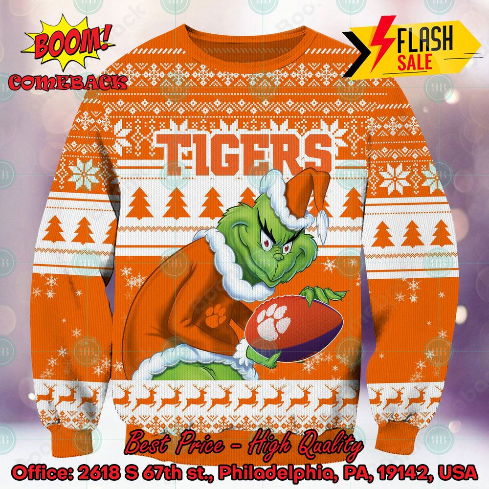 NCAA Clemson Tigers Sneaky Grinch Ugly Christmas Sweater