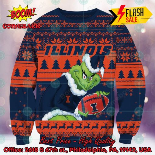 NCAA Illinois Fighting Illini Sneaky Grinch Ugly Christmas Sweater