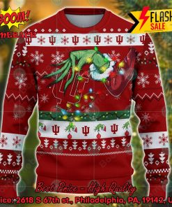 NCAA Indiana Hoosiers Grinch Hand Christmas Light Ugly Christmas Sweater