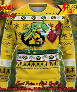 NCAA Iowa Hawkeyes Grinch Hand Christmas Light Ugly Christmas Sweater
