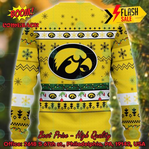 NCAA Iowa Hawkeyes Grinch Hand Christmas Light Ugly Christmas Sweater