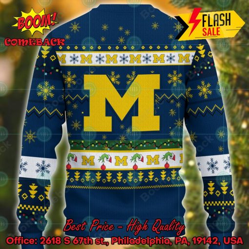 NCAA Michigan Wolverines Grinch Hand Christmas Light Ugly Christmas Sweater