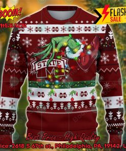 NCAA Mississippi State Bulldogs Grinch Hand Christmas Light Ugly Christmas Sweater