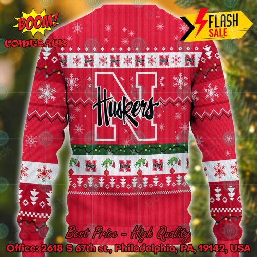 NCAA Nebraska Cornhuskers Grinch Hand Christmas Light Ugly Christmas Sweater