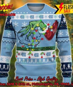 NCAA North Carolina Tar Heels Grinch Hand Christmas Light Ugly Christmas Sweater