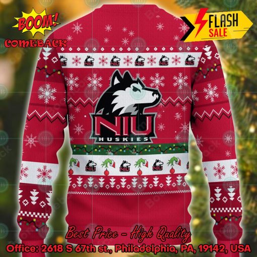 NCAA Northern Illinois Huskies Grinch Hand Christmas Light Ugly Christmas Sweater