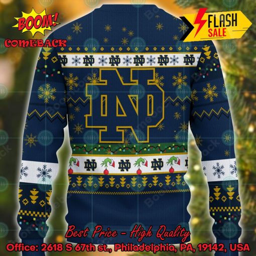 NCAA Notre Dame Fighting Irish Grinch Hand Christmas Light Ugly Christmas Sweater