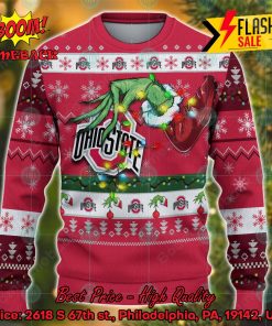 NCAA Ohio State Buckeyes Grinch Hand Christmas Light Ugly Christmas Sweater