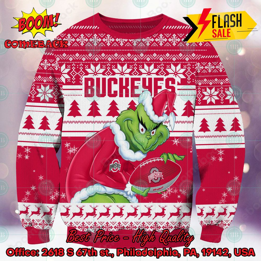 NCAA Ohio State Buckeyes Logo Sneaky Grinch Ugly Christmas Sweater