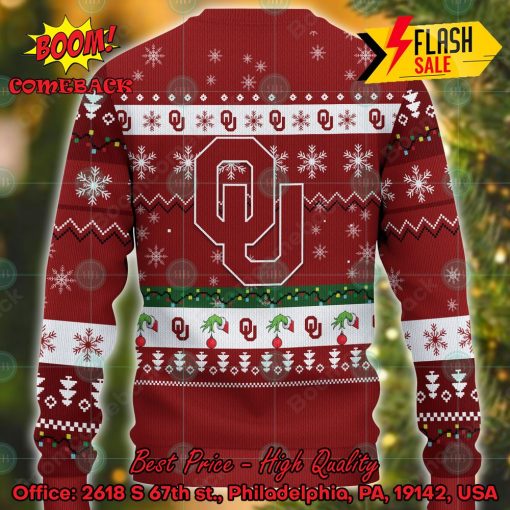 NCAA Oklahoma Sooners Grinch Hand Christmas Light Ugly Christmas Sweater