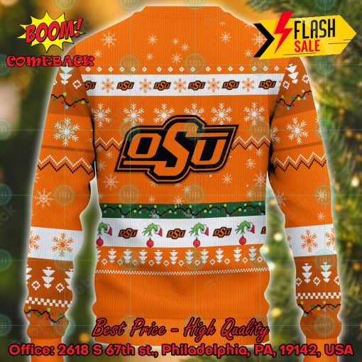 NCAA Oklahoma State Cowboys Grinch Hand Christmas Light Ugly Christmas Sweater