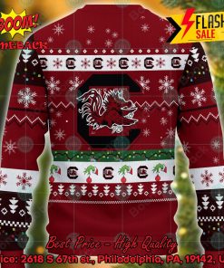 ncaa south carolina gamecocks grinch hand christmas light ugly christmas sweater 2 t6Sg1