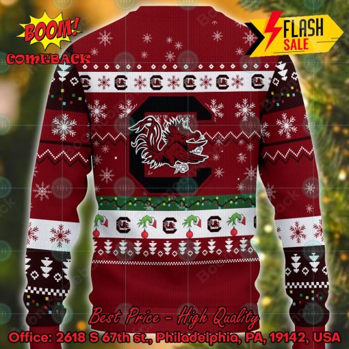 NCAA South Carolina Gamecocks Grinch Hand Christmas Light Ugly Christmas Sweater