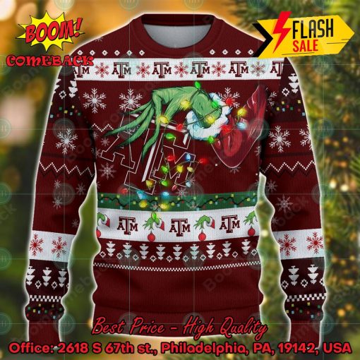 NCAA Texas A&M Aggies Grinch Hand Christmas Light Ugly Christmas Sweater