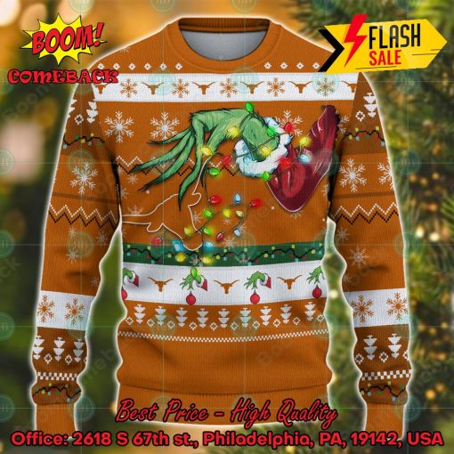 NCAA Texas Longhorns Grinch Hand Christmas Light Ugly Christmas Sweater