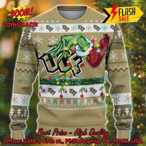 NCAA UCF Knights Grinch Hand Christmas Light Ugly Christmas Sweater