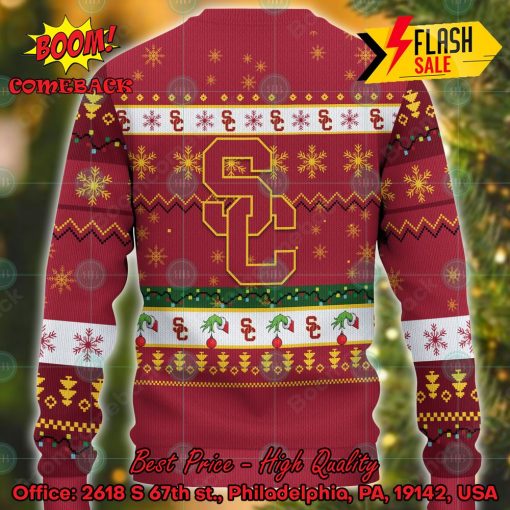 NCAA USC Trojans Grinch Hand Christmas Light Ugly Christmas Sweater