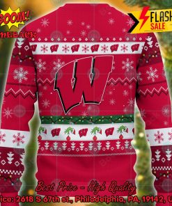 NCAA Wisconsin Badgers Grinch Hand Christmas Light Ugly Christmas Sweater