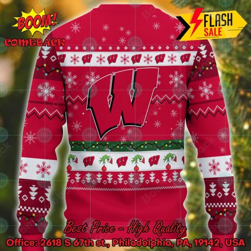 NCAA Wisconsin Badgers Grinch Hand Christmas Light Ugly Christmas Sweater