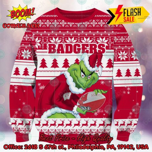 NCAA Wisconsin Badgers Sneaky Grinch Ugly Christmas Sweater