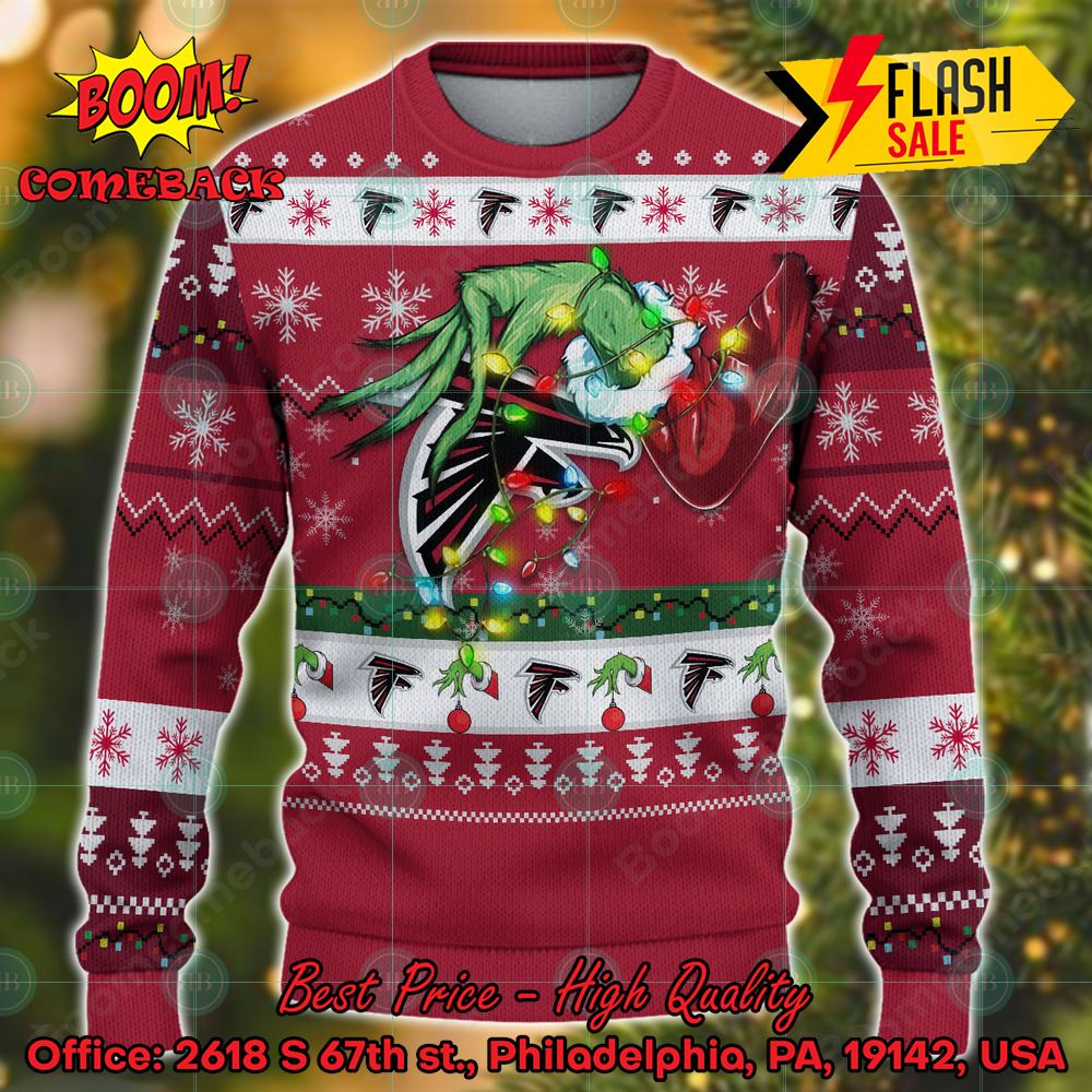 NFL Atlanta Falcons Grinch Hand Christmas Light Ugly Christmas Sweater