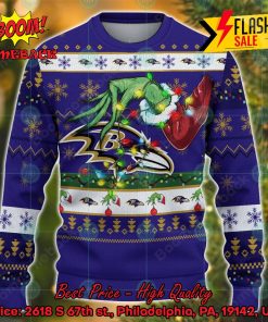 NFL Baltimore Ravens Grinch Hand Christmas Light Ugly Christmas Sweater
