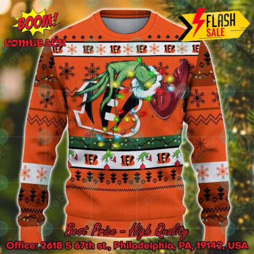 NFL Cincinnati Bengals Grinch Hand Christmas Light Ugly Christmas Sweater